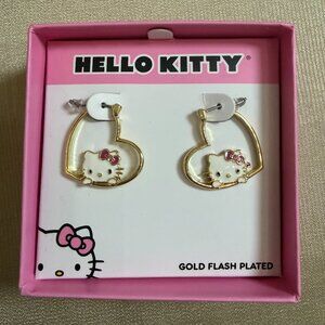 Hello Kitty Brass Gold Plated Heart Hoop Earrings